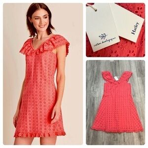 New with tags HATLEY 100% organic cotton pretty eyelet shift dress. Sugar coral.